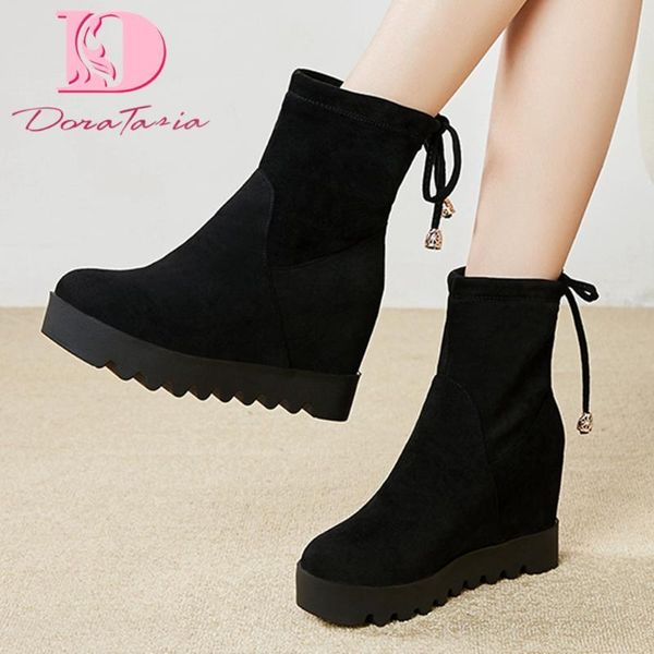 

boots doratasia big size 31-43 female height increasing ankle platform thick bottom high heels women casual shoes woman, Black