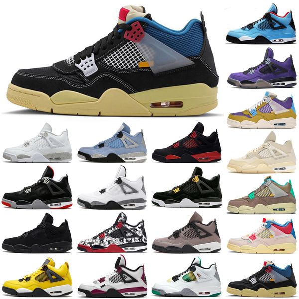 

4 4s university blue outdoor shoes red thunder black cat paris metallic purple tour yellow bred men women sneakers us 5.5-13