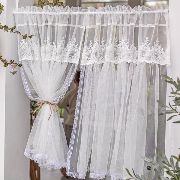 

curtain & drapes 1pcs rod pocket white wave lace half floating tulle sheer yarn for kitchen