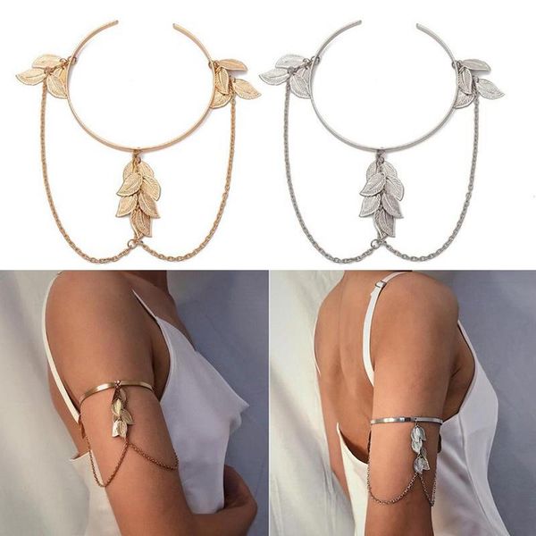 

bangle women upper arm bracelet female charms boho retro leaves 1pcs, Black