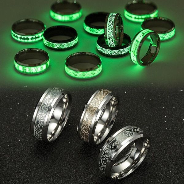 

cluster rings luminous ring black fashion man minimalist stainless steel glowing couple in the dark jewelry, Golden;silver