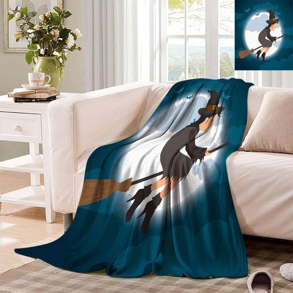 

halloween decor super soft blankets, halloween witch flying on a broom design super soft blanket for bed sofa office, 70" x 50"