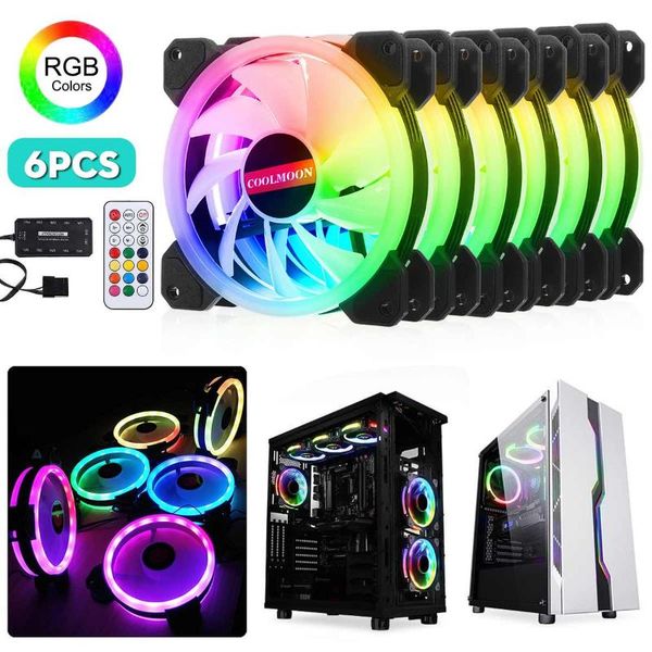 

6pcs pc computer case fan 1400 rpm rgb cooling cooler fans 120mm quiet with remote control for aura sync radiator & coolings