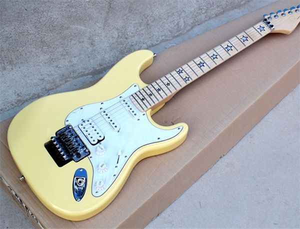 

new st light yellow electric guitar, maple five-star fingerboard, hss pickup, vibrato, can be customized