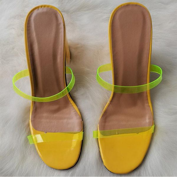 

summer women transparent slippers ladies square high heel female casual slides women's comfortable solid shoes woman footwear, Black