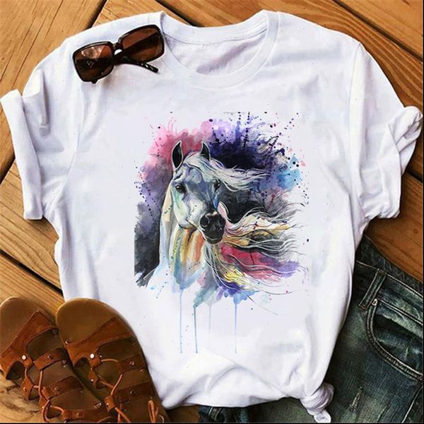 

womens t shirt funny watercolor horse printed tshirts women summer short sleeve white casual vogue tshirt camisetas mujer