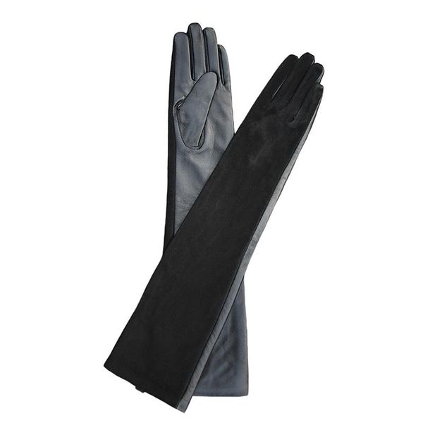 

five fingers gloves sheepskin color women' long genuine suede 50% leather keep warm winter black 35cm40cm50cm, Blue;gray