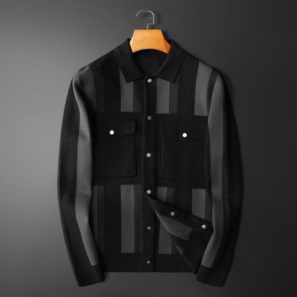 

men's sweaters 2021 fall/winter lapel button shirt fashion casual handsome knitted jacket, White;black