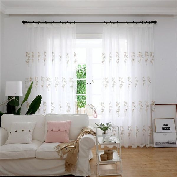 

bamboo embroidered sheer curtain for living room delicate organza pastoral window treatment tende js116c & drapes