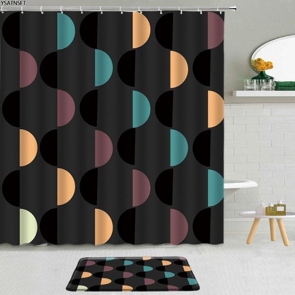 

shower curtains 2pcs creative geometric curtain colorful striped pattern waves bathroom fabric non-slip bath mat decoration set