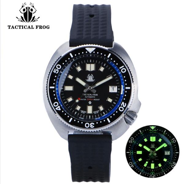 

wristwatches tactical frog vintage mens dive watch 20atm water resistant c3 luminous sapphire crystal nh35a automatic mechanical watches, Slivery;brown