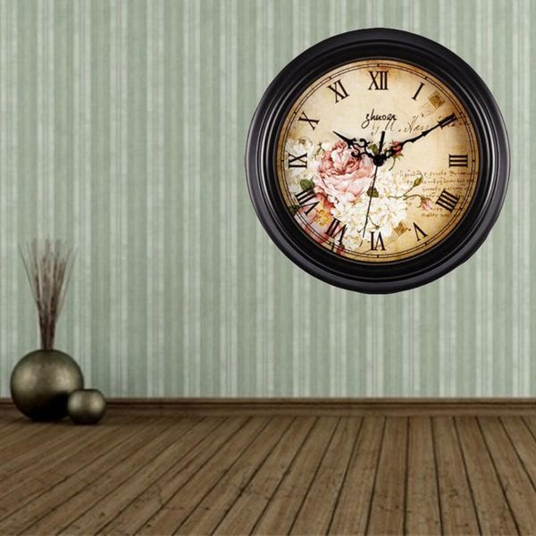 

1pc countryside retro wall hanging clock 12 inch silent living room without battery clocks