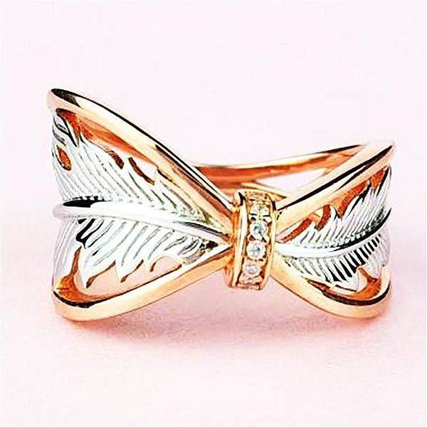 

wedding rings visisap butterfly knot shape for women leaves rose gold color elegant party ring wholesale fashion jewelry factory f131, Slivery;golden