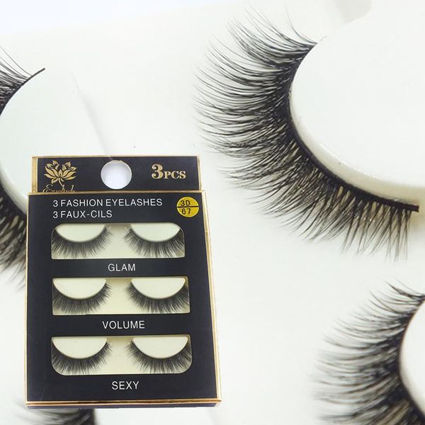 

false eyelashes 3d67 3pcs 3d hand made fake lashes black cotton stalk natural long soft eye lash reuse daily extension