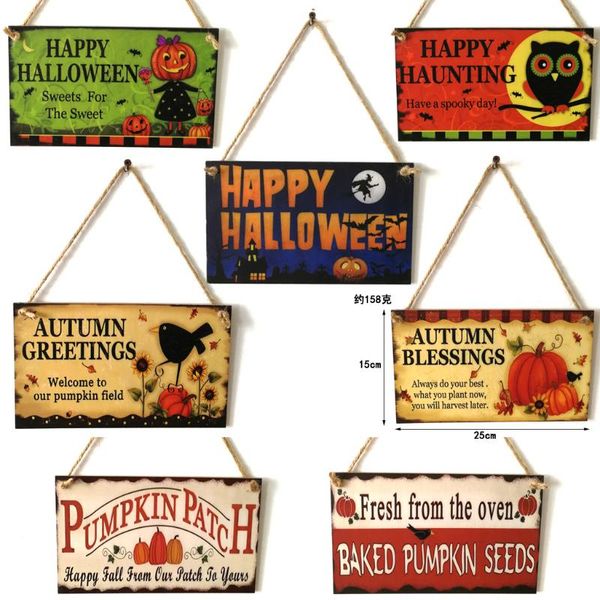 

party decoration indoor and outdoor wood fall hanging door wall, haunted house, home, school, office, decorations, happy halloween sign