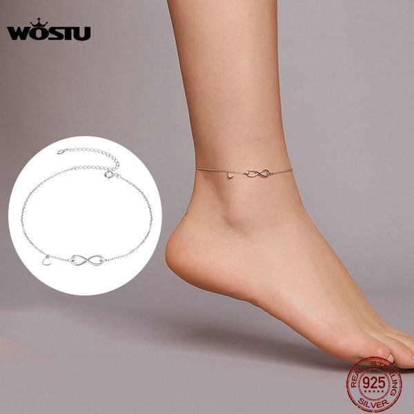 

wostu summer 925 sterling silver infinity love infinite anklet simple chain anklets for women fine jewelry gift cqt019, Red;blue