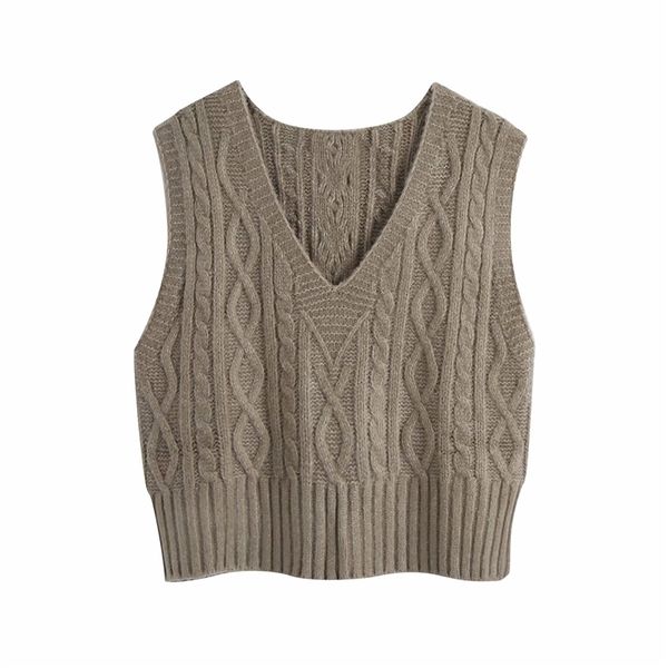 

vintage women sweater tanks autumn fashion ladies twist causal female v-neck knitted tank girls chic 210427, Black;white