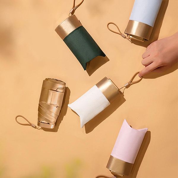 

umbrellas 14cm ultra-light portable mini titanium silver five folding umbrella pocket sun super sunscreen uv protection