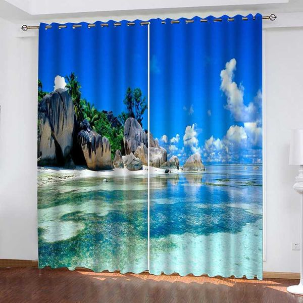 

custom 3d curtain fabric blue landscape curtains soundproof windproof & drapes