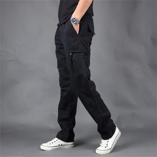 

pantmen's pants2021 casual cotton trousers straight leg pants multi-pocket s-5xl, Black