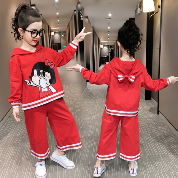 

cartoon design baby girls clothes hoodie sweatshirt wide leg pants sweatpants children 10 12 years girls outfit casual tracksuit, White