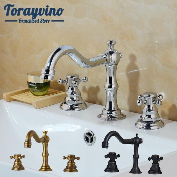 

torayvino bathroom faucet swivel spout 3 pieces double handles bathtub basin sink brass mixer shower sets