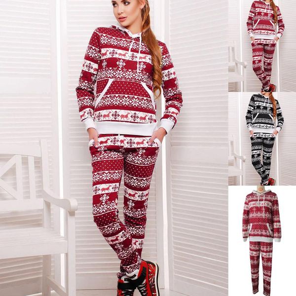 

women's two piece pants women christmas shirt suit long sleeve hooded snowflake print casual party fall trousers 2021, White