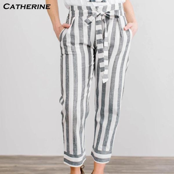 

plus size s-2xl trousers women summer loose harem high waist stripe pocket pant casual pantalon female sweatpants trouser#j3 women's pa, Black;white