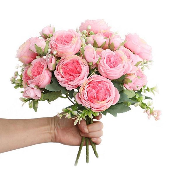 

decorative flowers & wreaths 30cm rose silk bouquet peony artificial 5 big heads 4 small bud bride wedding party home decoration fake faux