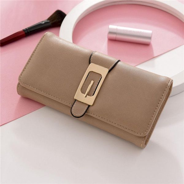 

wallets simple long belt buckle tri-fold women wallet solid color pu hasp sequined large capacity ladies purse card package b142, Red;black