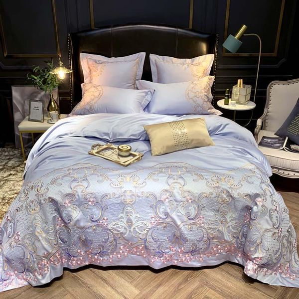 

cotton sateen stitch duvet cover premium embroidery  king size bedding set soft bed sheet pillow shams sets