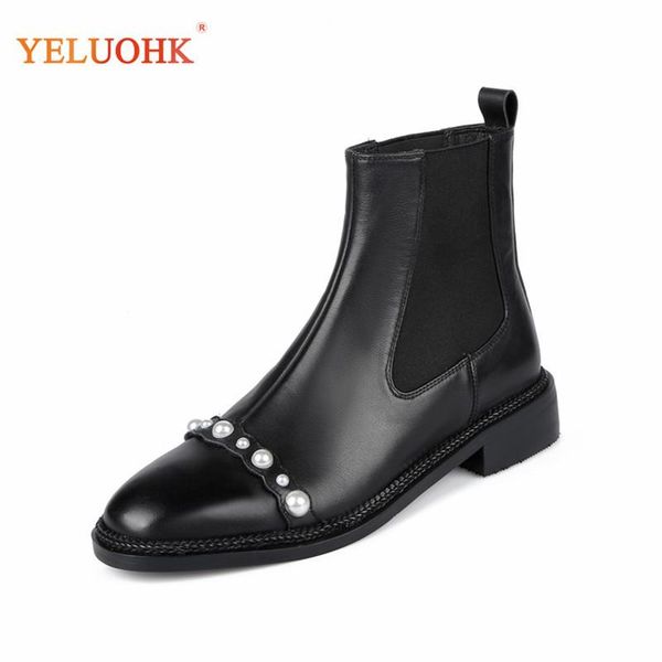 

boots autumn women genuine leather low heel ladies shoes black color ankle 34-39