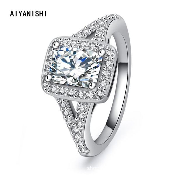 

cluster rings aiyanishi 925 sterling silver jewelry fashion woman retro sona diamond for lady party, Golden;silver