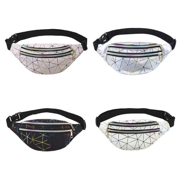 

holographic waist bags women fanny pack female belt bag geometric packs patchwork chest phone pouch j60d