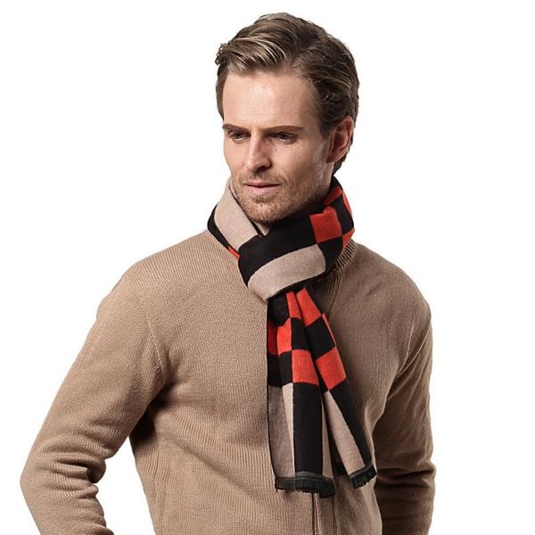 

scarves 2021 autumn winter scarf men leisure warm thickened business cashmere for middle-aged and old people geometric pattern, Blue;gray