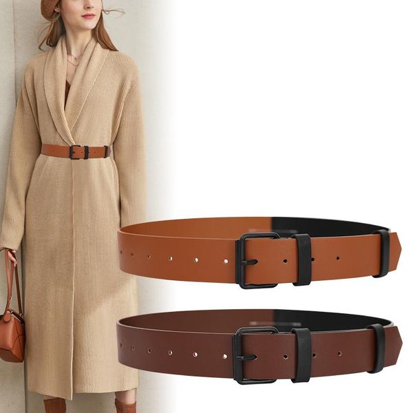 

belts real cowskin patchwork woman black pin buckle waist strap fashion wide soft genuine leather waistbands dress lady, Black;brown