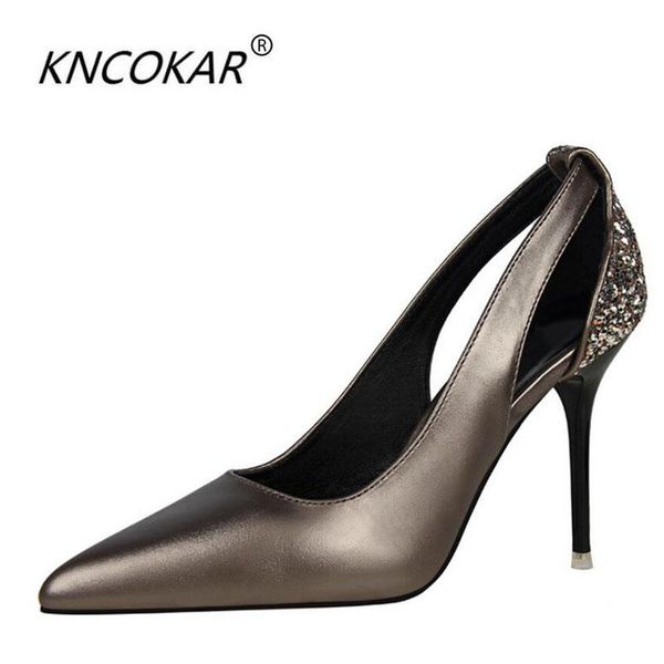 

kncokar2021simple thin heels with high and light tips patchwork color shows nightclub hollow-out single shoe dress shoes, Black