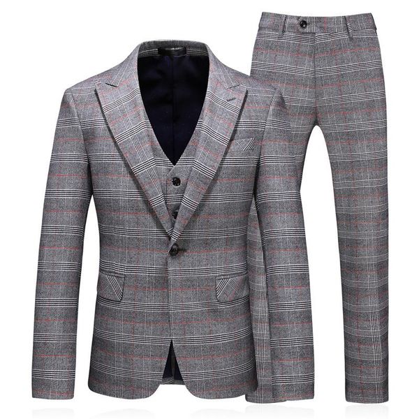 

men's suits & blazers korean slim suit bridegroom wedding dress plaid three piece 6727, White;black