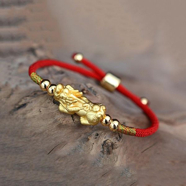 

charm bracelets wealth and good lucky red rope gold color pixiu tibetan buddhist adjustable bracelet for women men jewelry gift, Golden;silver