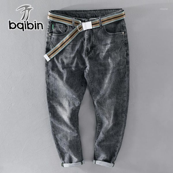

men's jeans 2021 spring and summer style men pants ankle-length retro stretch with belt trousers cotton mens clothing spodnie, Blue