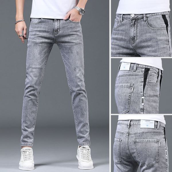 

summer 2021 light jeans men's korean slim elastic youth casual pants, Blue
