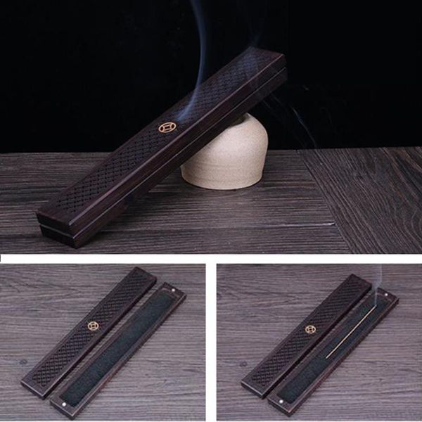 

fragrance lamps retro handmade coffin box durable holder exquisite black beautiful wooden incense burner auxiliary sleep storage ash catcher