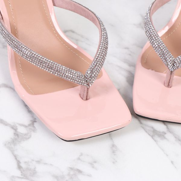 

2021 womens slippers shoes summer square toe rhinestone high-heeled sandals feminine transparent with thick heel large size sandals1, Black