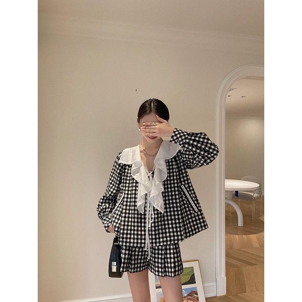 

women's blouses & shirts womens loose fit ruffle pullovers long-sleeve v neck casual plaid suit, White