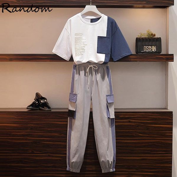 

2021 summer women plus size cotton sports suit t shirt and cargo pant two piece sportweartracksuit matching set run outfit, White