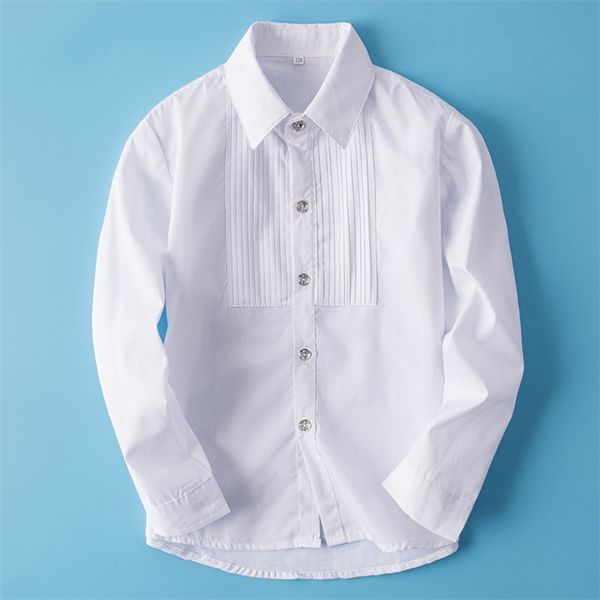 Camicia a maniche lunghe per ragazzi Bambini Uniformi scolastiche bianche per bambini Abito drappeggiato per abiti da gentiluomo per la festa nuziale 110-180 cm 210713