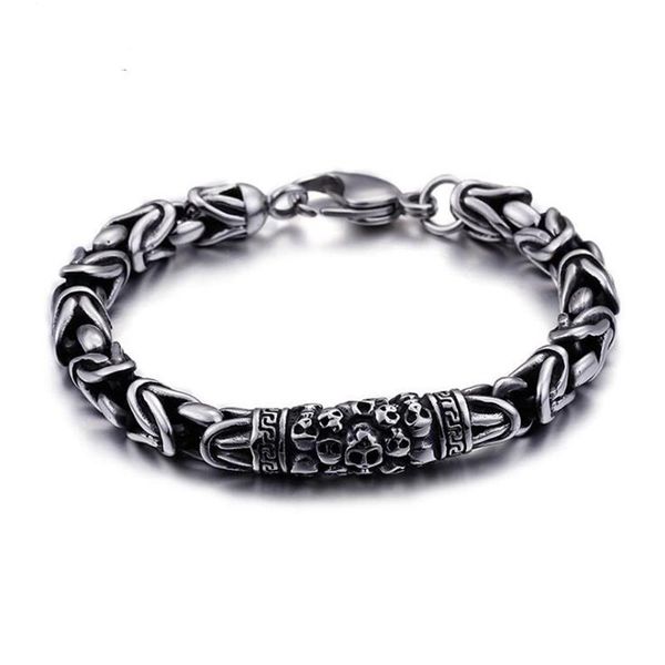 

link, chain punk rock biker skeleton bracelets stainless steel retro silver black skull safety pattern jewelry for men