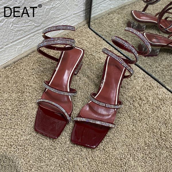 

dress shoes [deat] 2021 spring summer square toe shallow crystal narrow band pu leather sandals for women fashion tide 10i036, Black