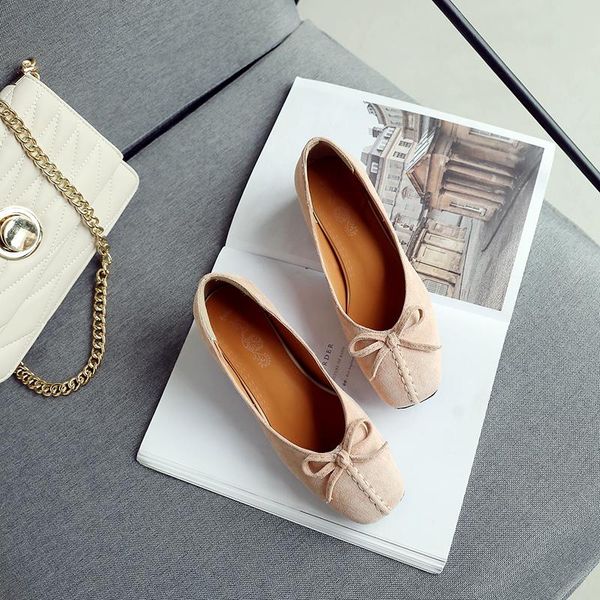 

dress shoes pqecfs big size 30-46 spring & autumn solid fashion women flock bowtie med square heels pumps 3 colors, Black