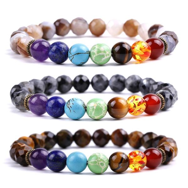 

charm bracelets fashion jewelry natural stone faceted beads stripe onyx spectrolite tiger eye 7 chakra, Golden;silver
